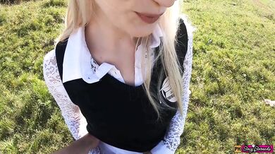 Beautiful schoolgirl fucked in the mouth and pussy on the way home from school