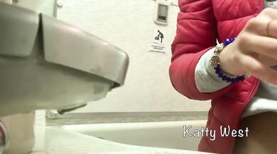 Teen masturbation in an airplane toilet. Almost Caught When She