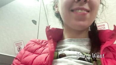 Teen masturbation in an airplane toilet. Almost Caught When She