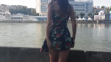 Horny diver on a masturbating girl on the river bank