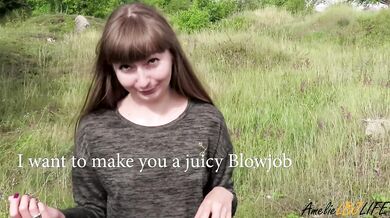 Hot coed gave me a Blowjob and swallowed cum while walking outdoors