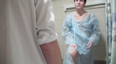 special examination of young russian student at her teacher´s bathroom