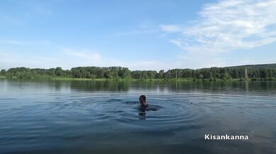 Squirt in a public place! Swimming in the lake with clothes on!