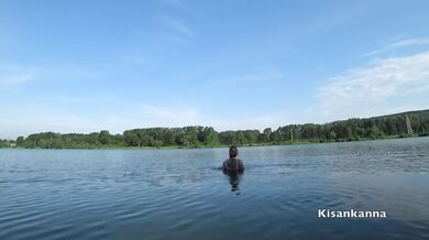 Squirt in a public place! Swimming in the lake with clothes on!