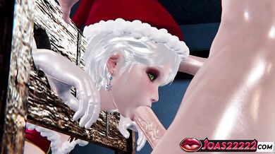 Christmas 3D Hentai of Big Tits Mrs. Claus - Tongue Dick Licking Service, Bondage Blowjob Featuring Close-Up Pussy Views