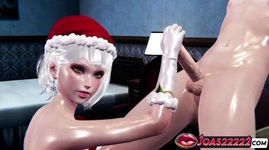 Christmas 3D Hentai of Big Tits Mrs. Claus - Tongue Dick Licking Service, Bondage Blowjob Featuring Close-Up Pussy Views