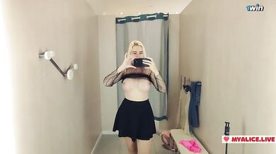 I really want to fuck, will you fuck me in the fitting room? Young blonde shows big tits in the fitt