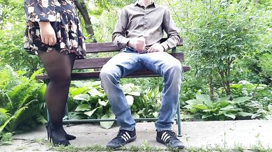 The adventures of a dirty milf in pantyhose in the park on a bench