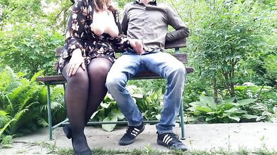 The adventures of a dirty milf in pantyhose in the park on a bench