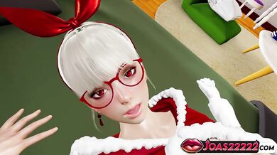 Christmas Hentai with Sexy Elf Girl Tomoki - Adorable Kiss Teasing and Hard Masturbation, Standing G-Spot Action