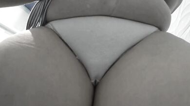 POV. Pissing mature bbw milf with a big bush on her pussy.