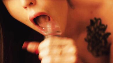 Sucking on a dildo deepthroat anal plug tail
