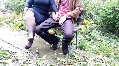 Sexy curvy mother-in-law helped me cum in a public park