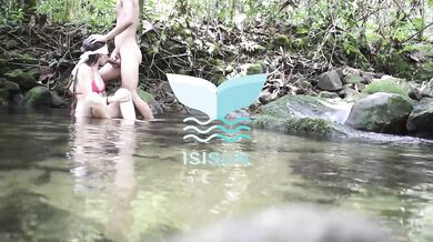 Skinny step sister shows her tits and takes my dick out to suck it in the mountain.