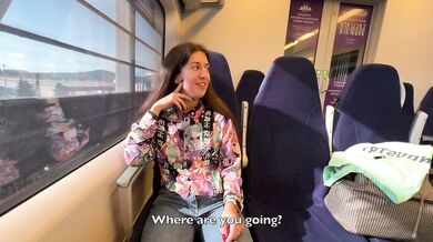 Shameless girl seduced a guy on the train and gave him a blowjob in public