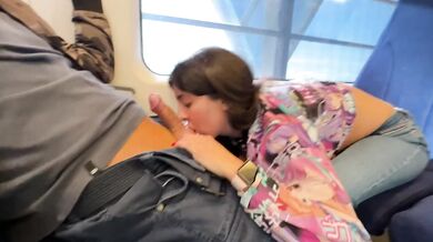 Shameless girl seduced a guy on the train and gave him a blowjob in public