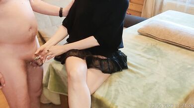 The wife, after a long abstinence, took off her husband's chastity belt, allowed him to cum inside h