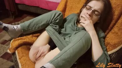 Cute teen girl masturbates while her parents are in the next room