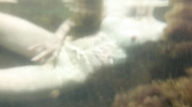 Naked girl swims in the sea and masturbate underwater