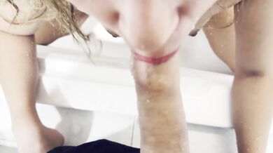 Golden shower and blowjob. This babe loves when people piss on her