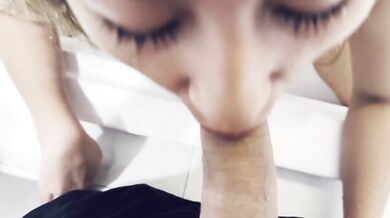 Golden shower and blowjob. This babe loves when people piss on her