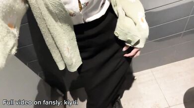 Masturbation my wet pussy in a public restroom