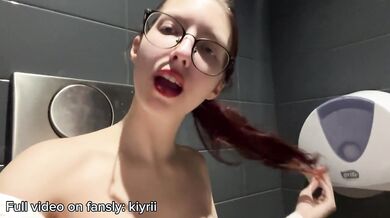 Masturbation my wet pussy in a public restroom
