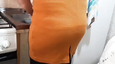 While our housekeeper is washing the dishes, we are engaged in mutual masturbation in the kitchen