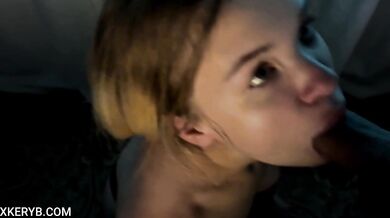 Roughly fucked in the mouth busty sexy taut girl and cum on her face and tits