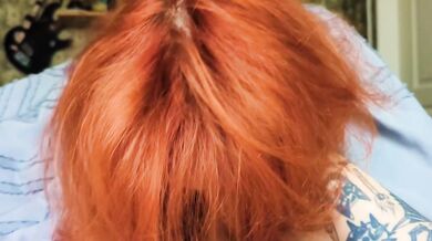 Sweet blowjob and footjob from Mini Redhead,with a shot of hot cum on her feet