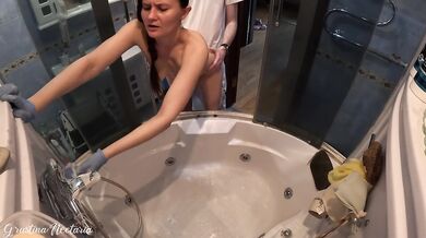She was trying to clean the bath, while I was fucking her