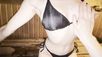 The sauna got so hot that I came all over her tits