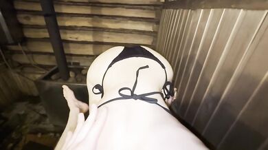 The sauna got so hot that I came all over her tits