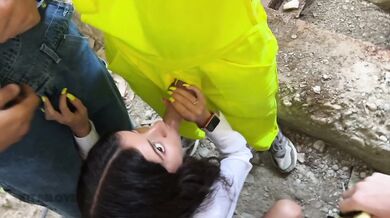 Three workers persuade a fragile inspector to fuck. Katty West services DisDiger, Falcon Al and Kit