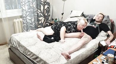 evening blowjob from mother-in-law and cum swallowing