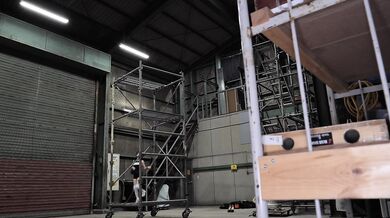 stepsister helping in a warehouse taking a hot break in the office