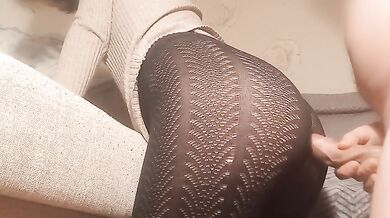 Neighbor’s pregnant caring wife in pantyhose pleasures me with her thighs