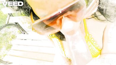 HISPANIC LATINA GOES WILD AT THE PARK Blowjob Outside Cosplay Yellow Stripper
