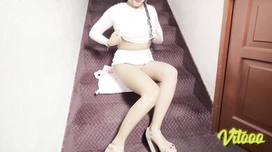 My girlfriend looks beautiful in a miniskirt and heels