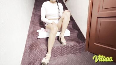 My girlfriend looks beautiful in a miniskirt and heels