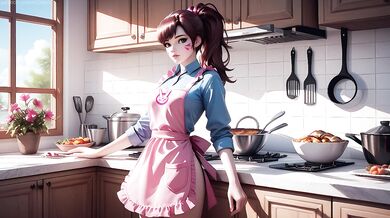 Cooking breakfast with D.va didn't go as planned. Multiple creampies in the kitchen!
