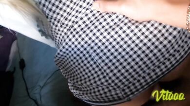 She touches herself in front of me and then I fill her ass with semen