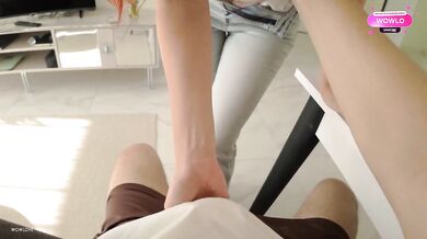Hot MILF in tight jeans teases me with her big round ass at breakfast