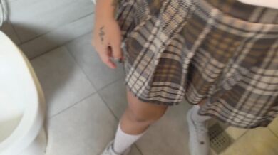 Teacher and his student enter the school bathroom to fuck
