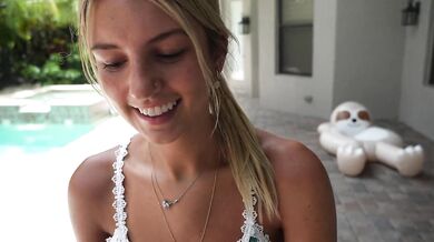 Innocent 18 Year Old Girl Gets Cum on Her Tits in the Pool!