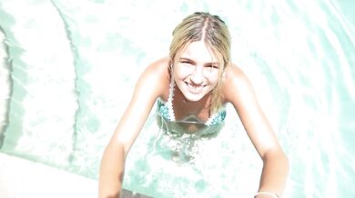 Innocent 18 Year Old Girl Gets Cum on Her Tits in the Pool!