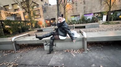 Black stiletto otk leather boots, smoking and fetish walk - cut version - MISS SANDRA DOMINA