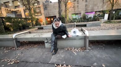 Black stiletto otk leather boots, smoking and fetish walk - cut version - MISS SANDRA DOMINA