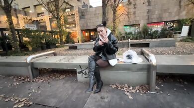Black stiletto otk leather boots, smoking and fetish walk - cut version - MISS SANDRA DOMINA