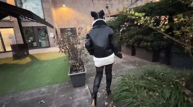 Black stiletto otk leather boots, smoking and fetish walk - cut version - MISS SANDRA DOMINA
